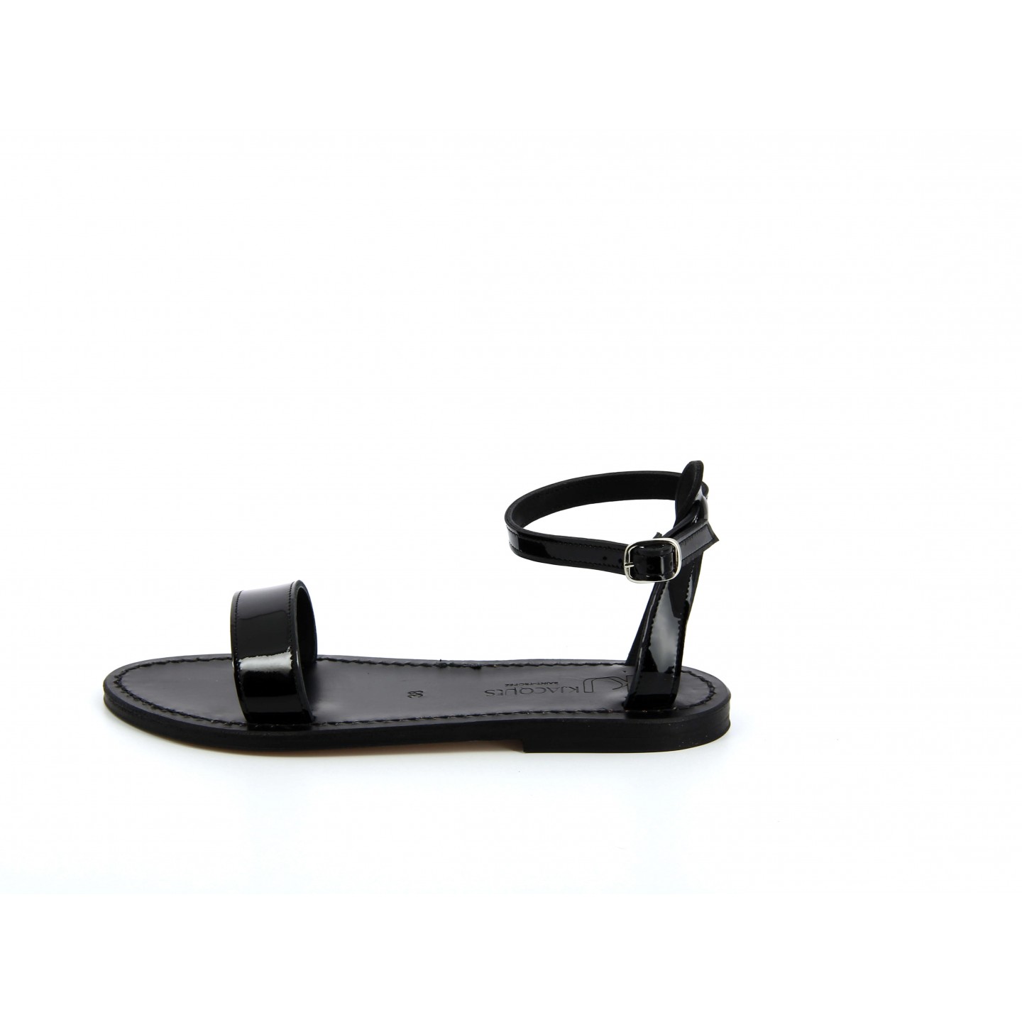 K.JACQUES CATAMARAN EBENE Sandales Plates Cuir Vernis Noir