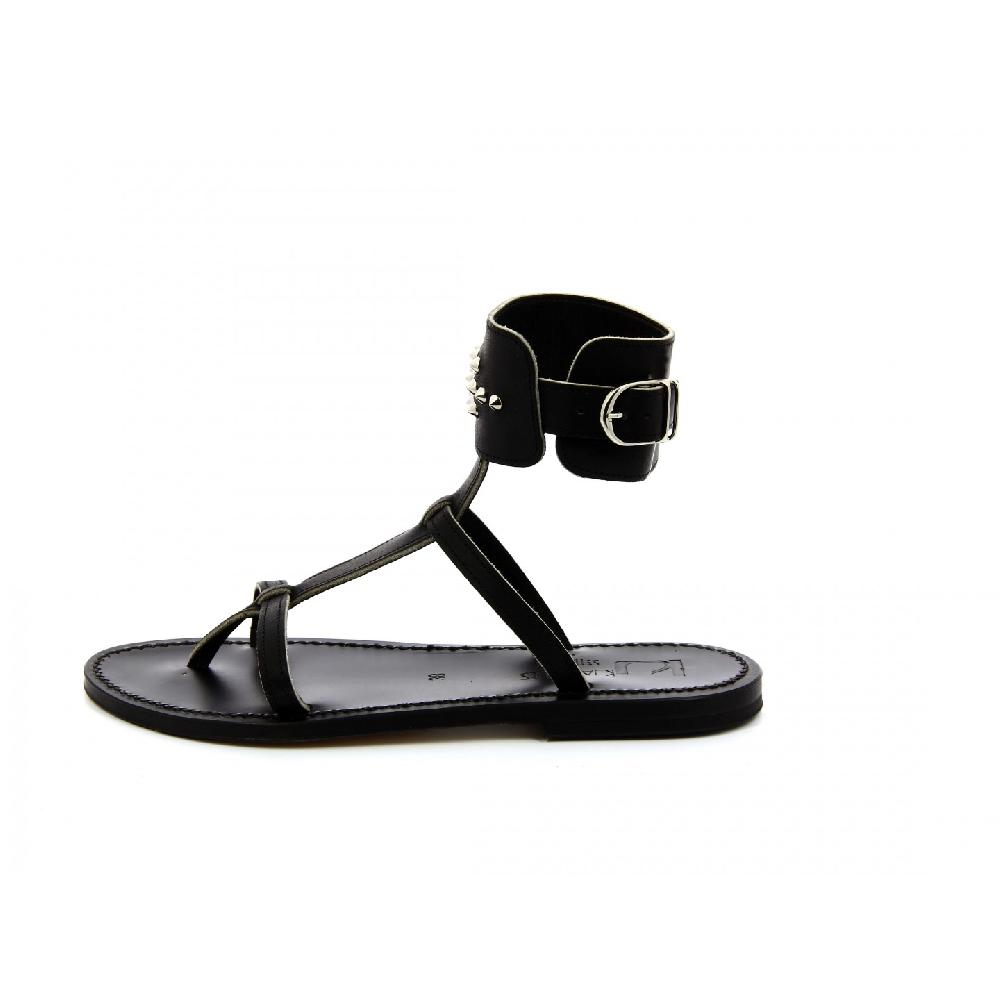 K.JACQUES CLIPPER EBENE Sandales Plates Cuir Pul Noir