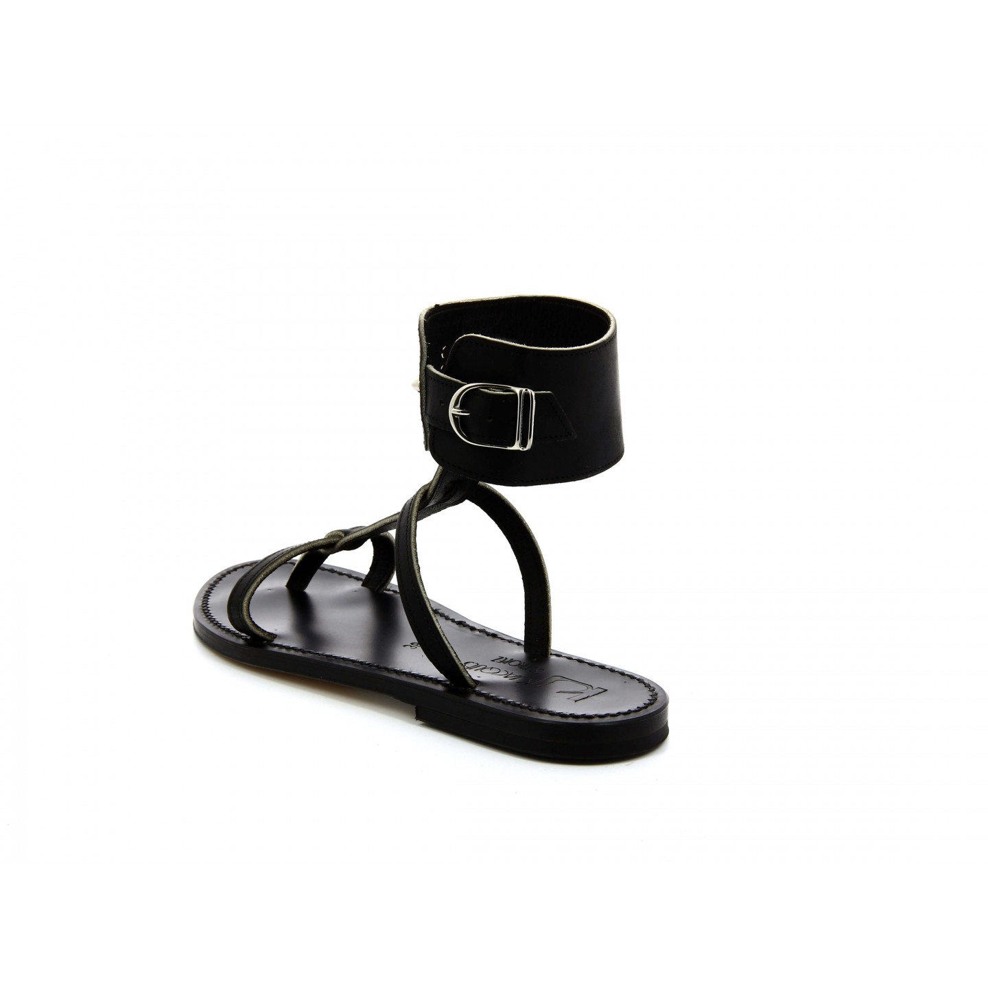 K.JACQUES CLIPPER EBENE Sandales Plates Cuir Pul Noir