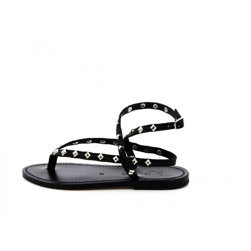 K.JACQUES DELTAPYR EBENE Sandales Plates Cuir Pul Noir