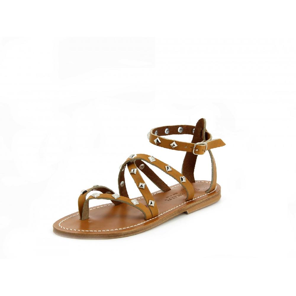 K.JACQUES EPICUREPYR Sandales plates Cuir Pul Naturel Argent