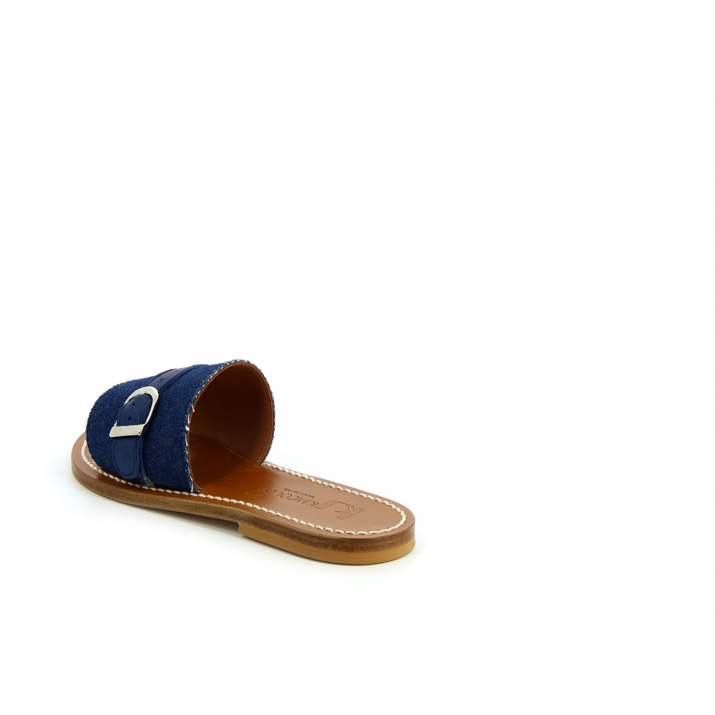 K.JACQUES FRAGOLA Sandales Plates Jeans Marine Cuir Velours Métal Pacific