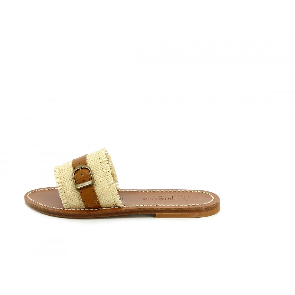 K.JACQUES GUITARA Sandales Plates Raffia Cuir Pul Naturel