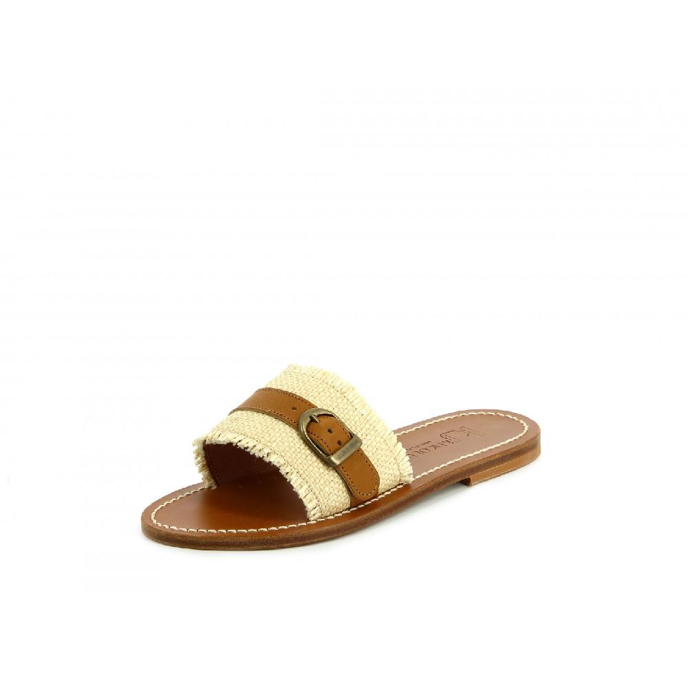 K.JACQUES GUITARA Sandales plates Raffia Cuir Pul Naturel