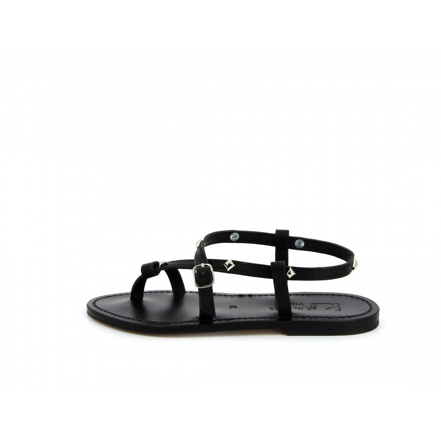 K.JACQUES JIVALPYR EBENE Sandales Plates Cuir Pul Noir