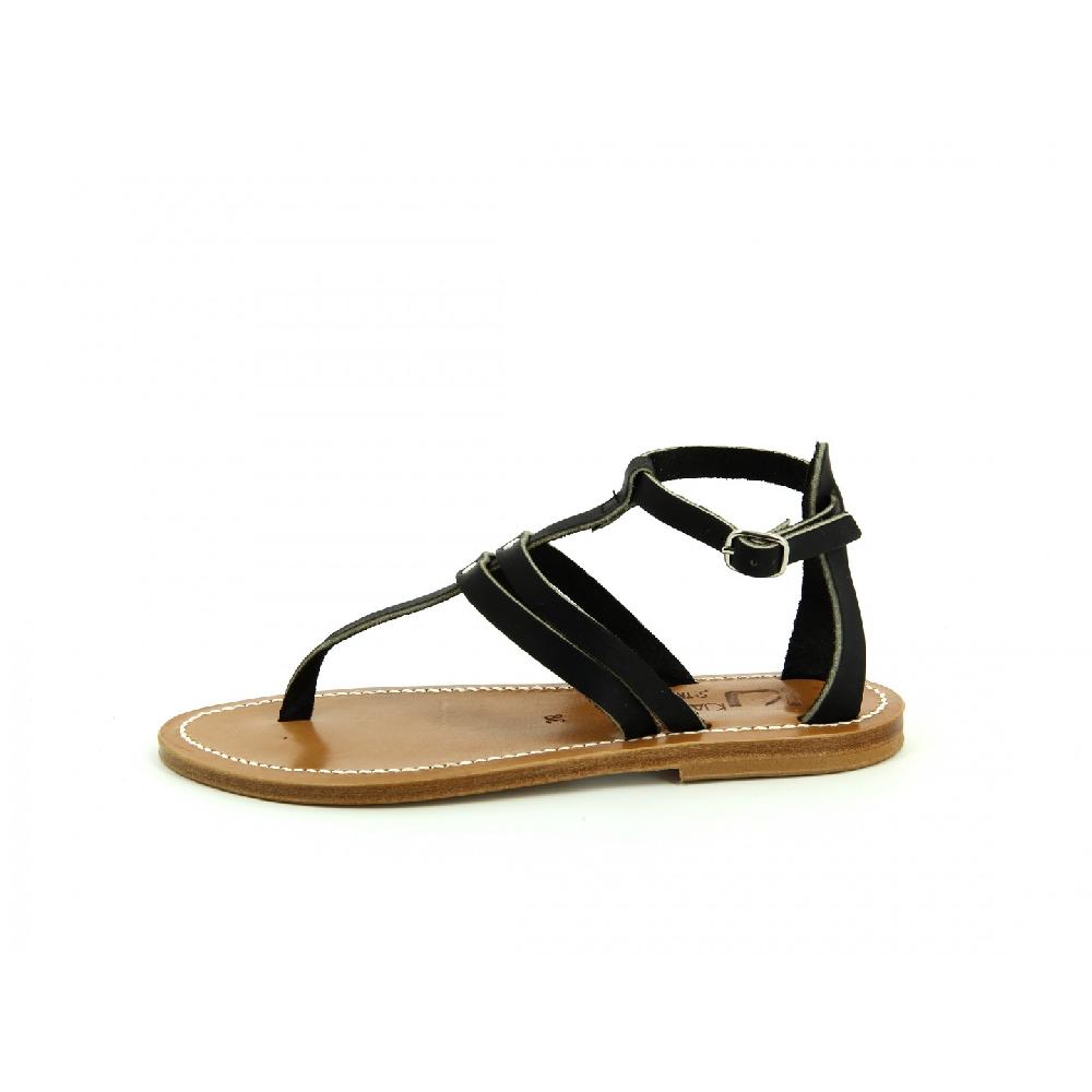 K.JACQUES AMARANTE Sandales Plates Cuir Pul Noir