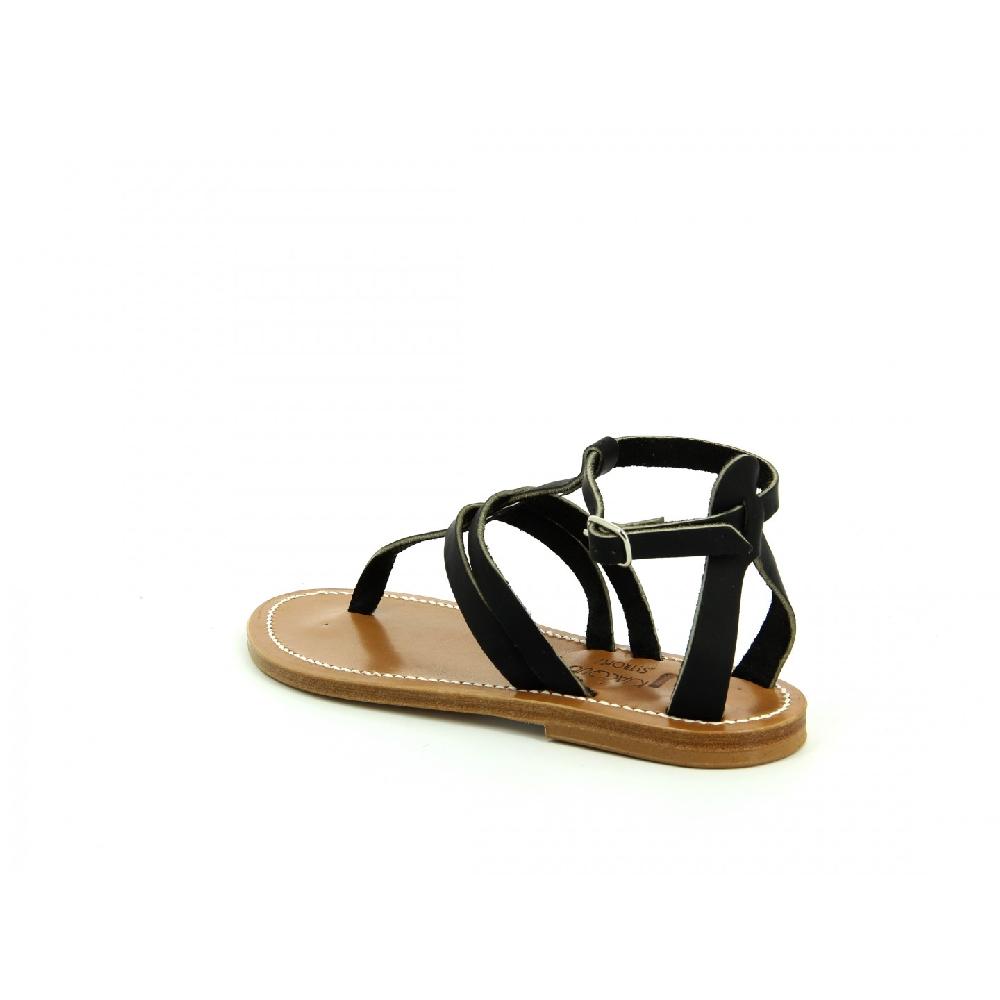 K.JACQUES AMARANTE Sandales Plates Cuir Pul Noir