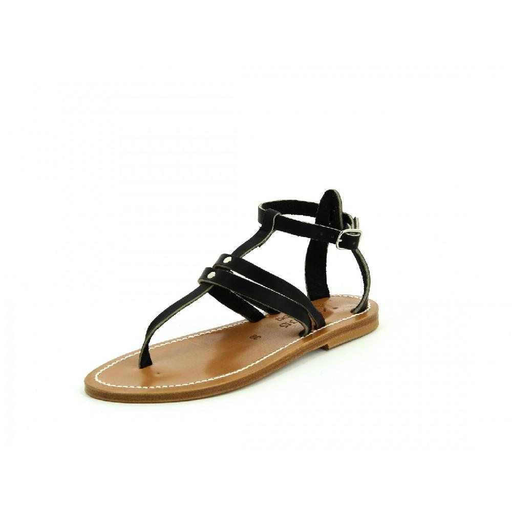 K.JACQUES AMARANTE Sandales plates Cuir Pul Noir