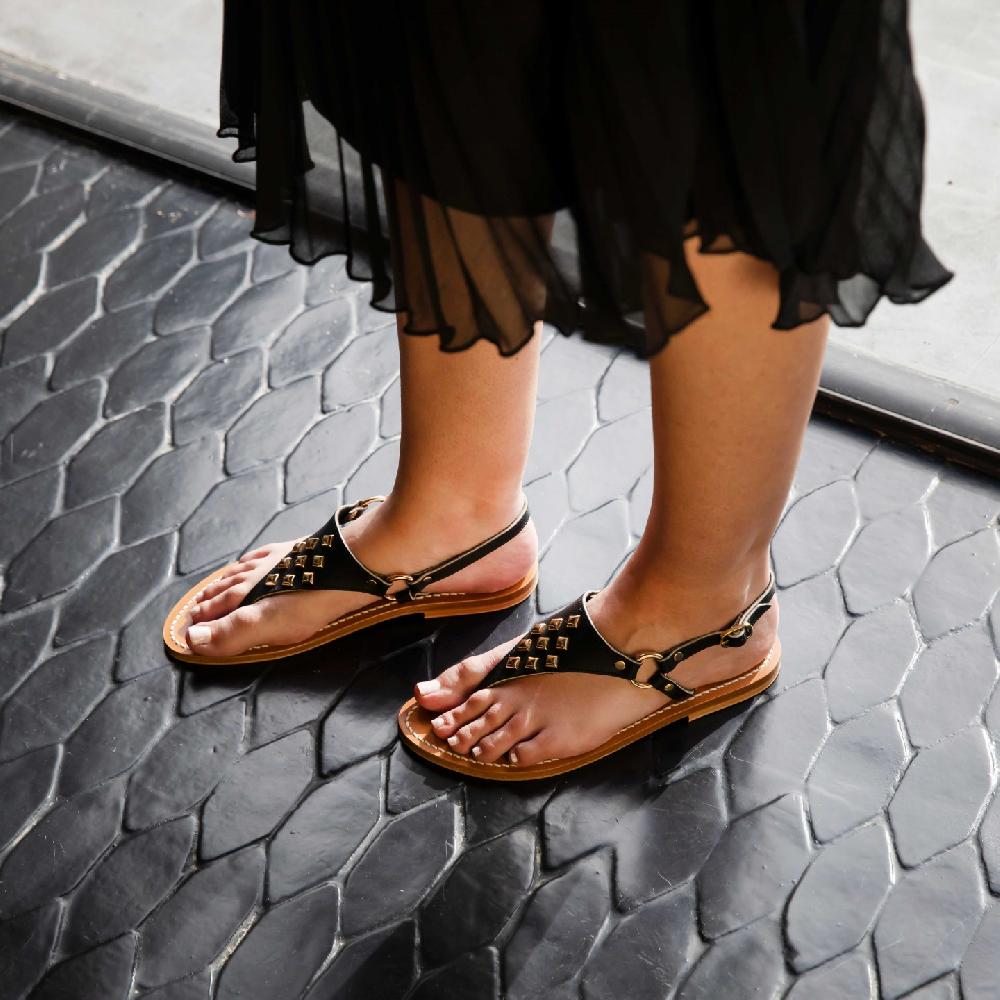 K.JACQUES DIONYSOSPYR Femme Cuir Pul Noir - Or