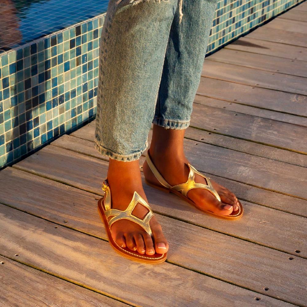 K.JACQUES MAGUS Sandales plates Cuir Métal Doré