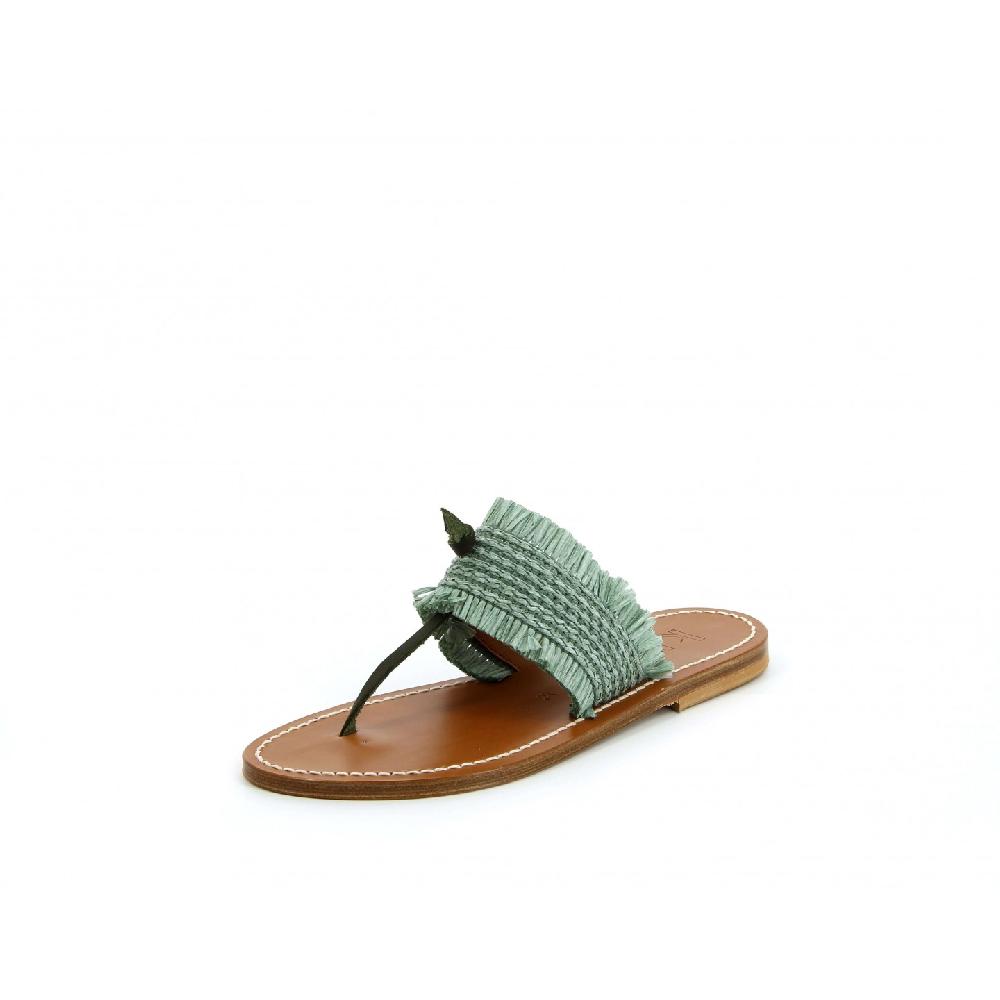 K.JACQUES RIWOO Femme Cuir Pul Kaki Raffia Kaki