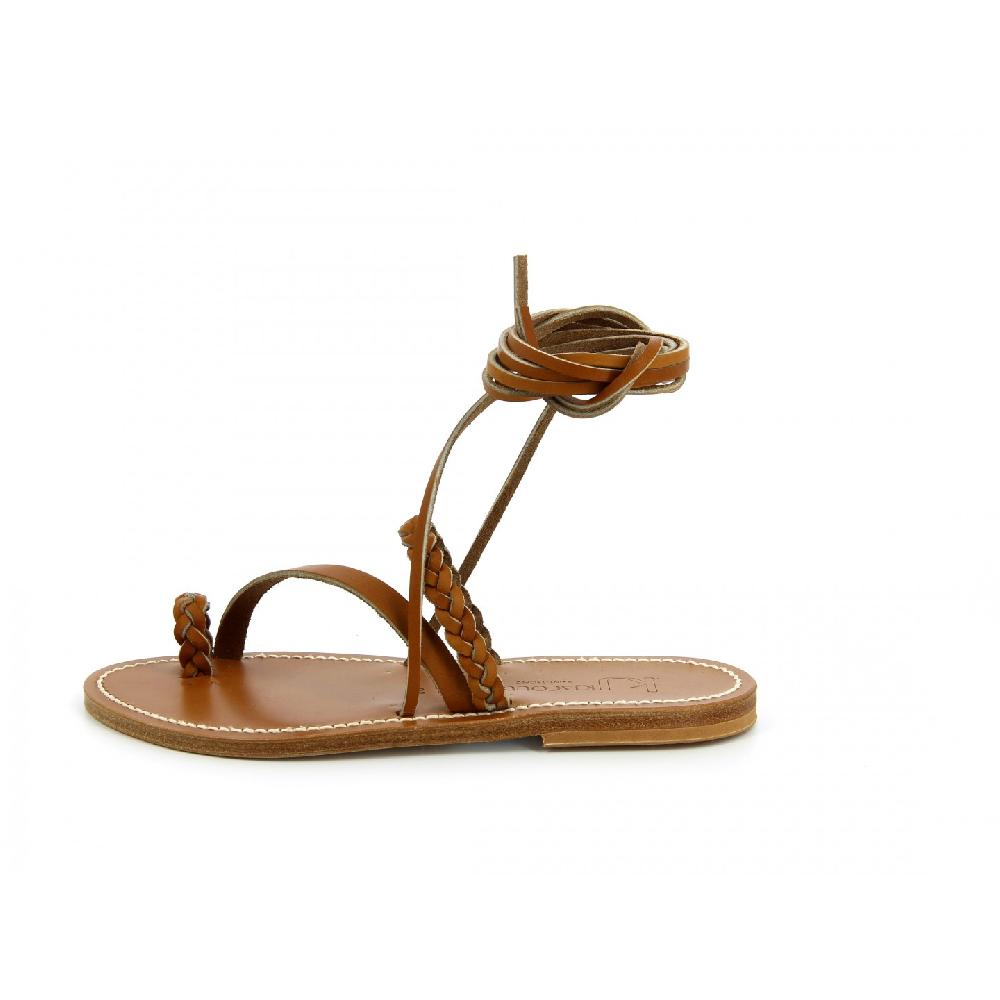 K.JACQUES SCARA Sandales Plates Cuir Métal Doré