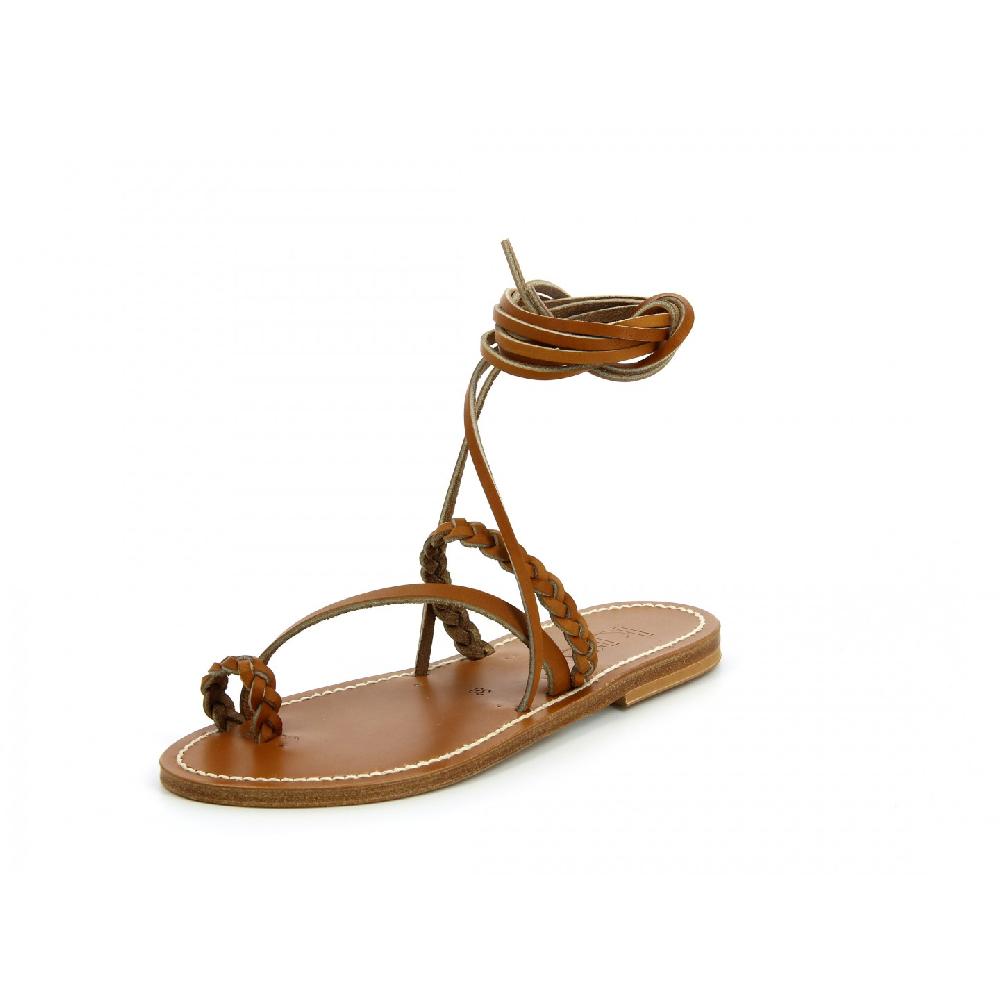 K.JACQUES SCARA Sandales plates Cuir Métal Doré