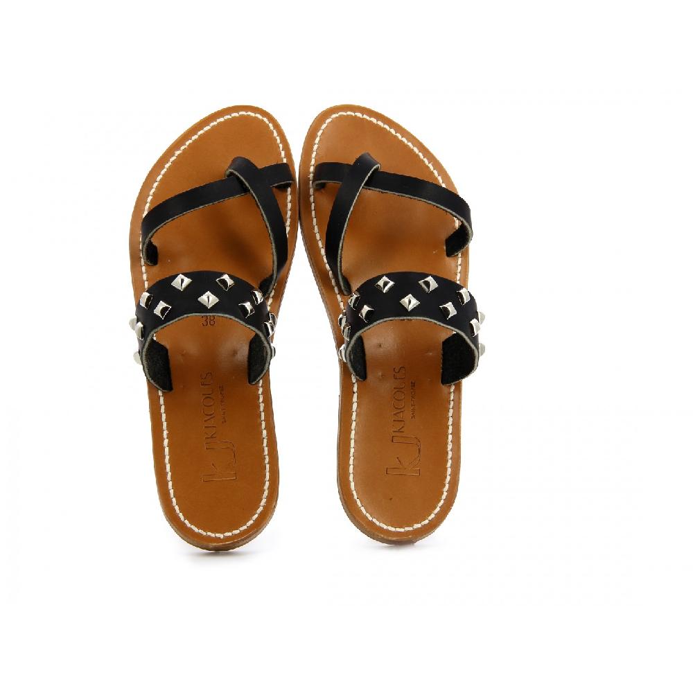 K.JACQUES TONKINPYR Sandales Plates Cuir Pul Noir
