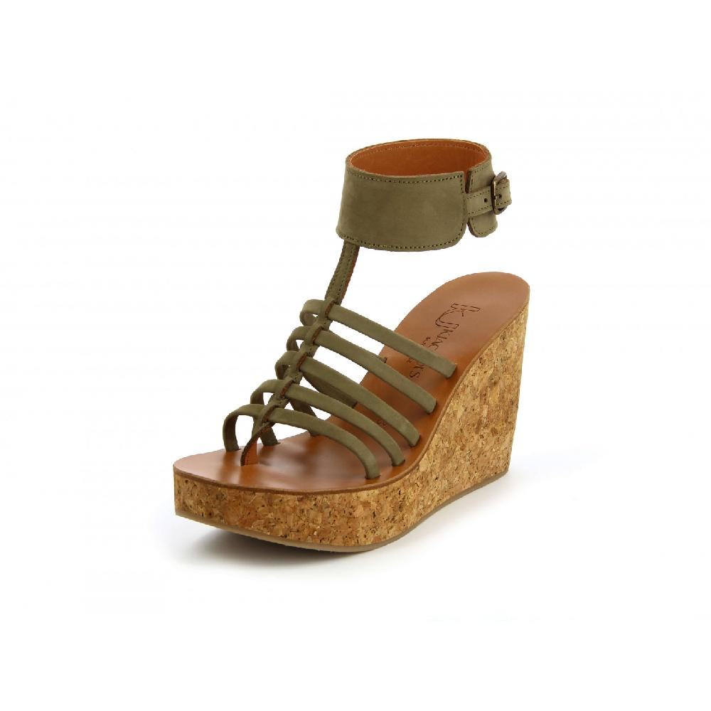 K.JACQUES LEHORA Sandales compensées Cuir Nubuk Kaki