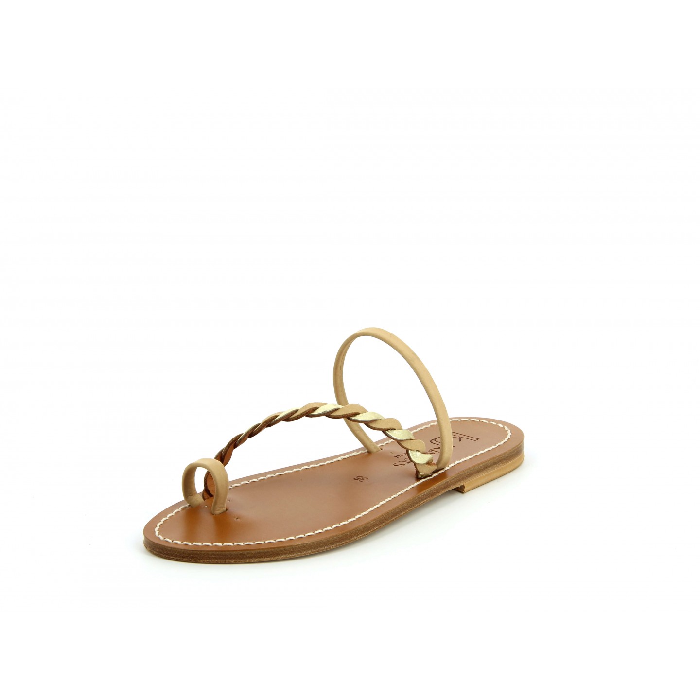 K.JACQUES LEUCADE Sandales Plates Cuirs Nubuk Naturel Métal Doré