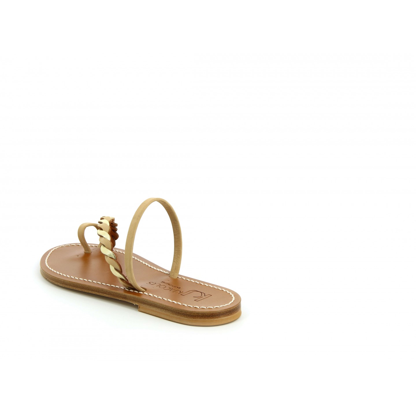 K.JACQUES LEUCADE Sandales Plates Cuirs Nubuk Naturel Métal Doré