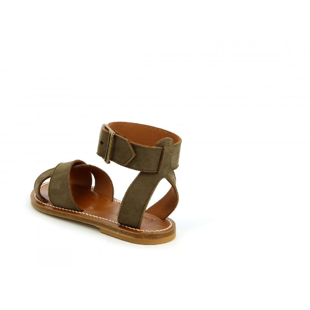 K.JACQUES LORIANE Sandales Plates Cuir Velours Fango