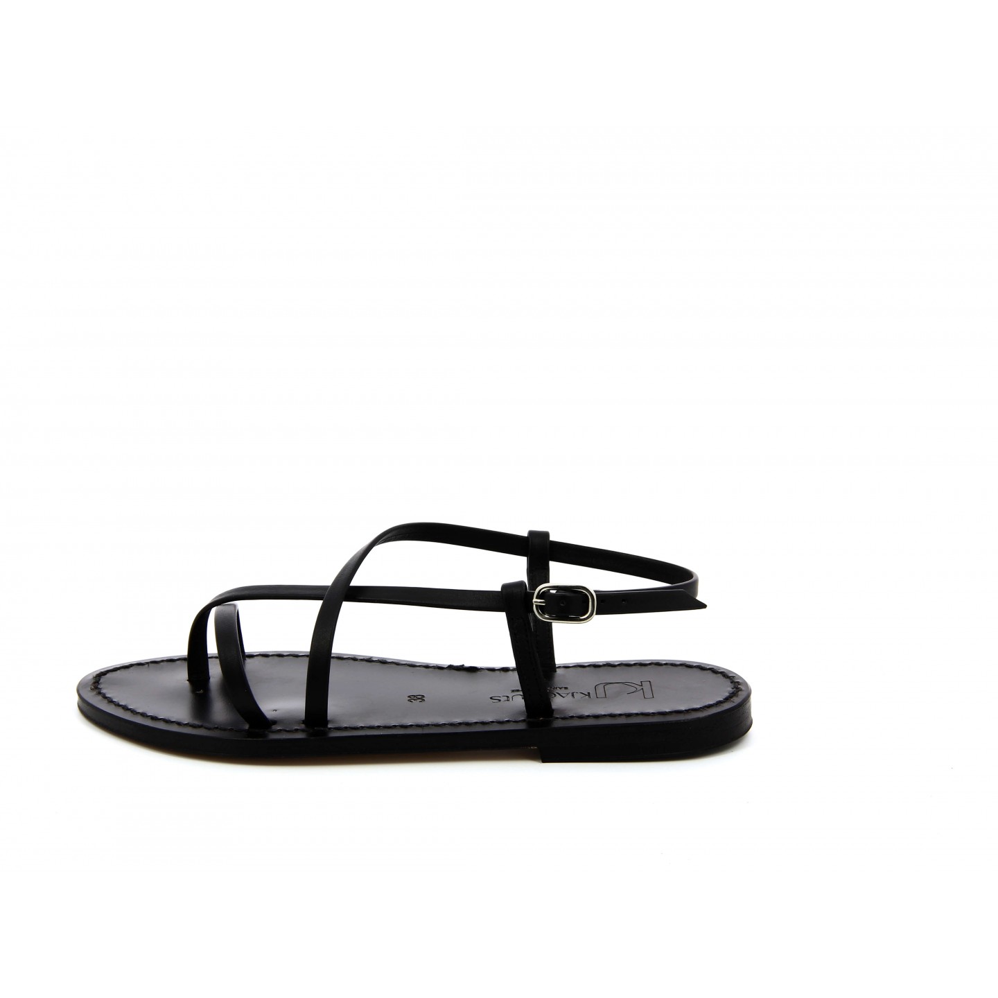 K.JACQUES MUSE EBENE Sandales Plates Cuir Odeon Noir