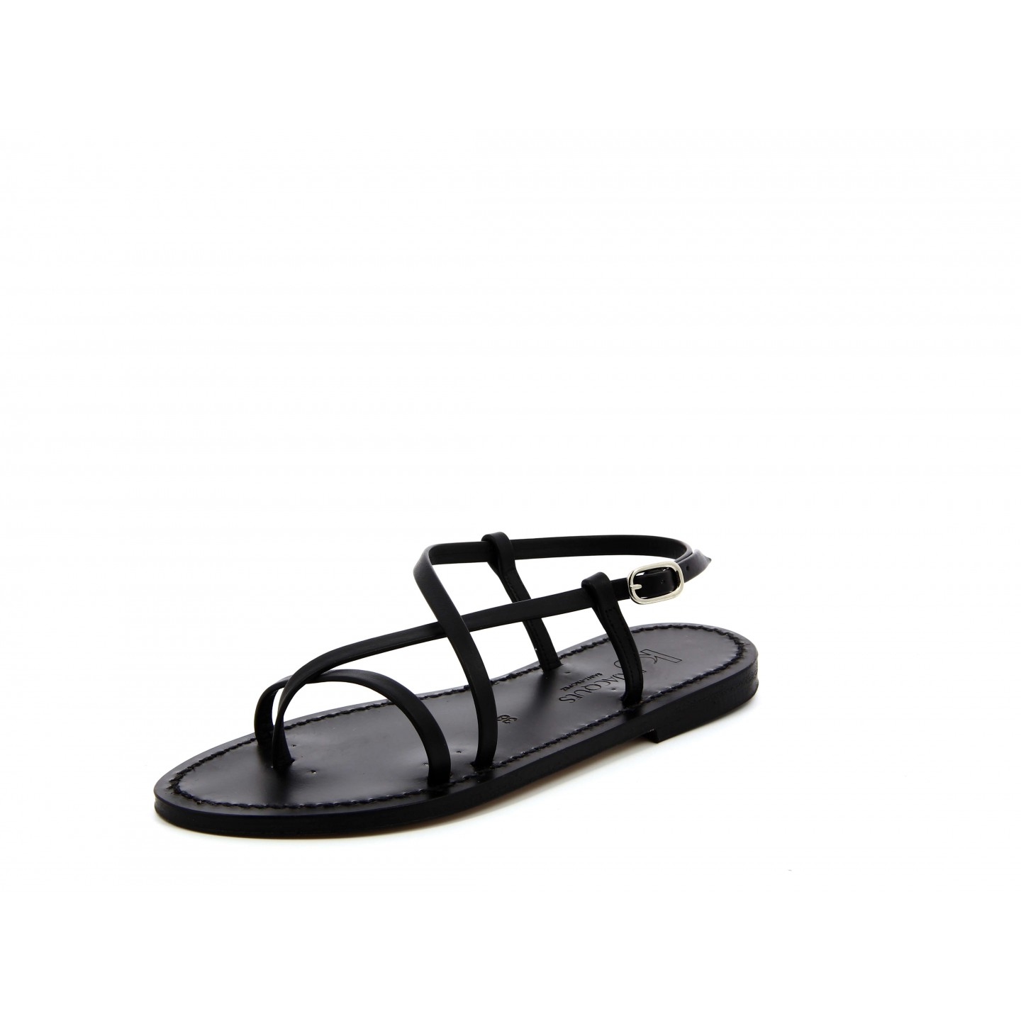 K.JACQUES MUSE EBENE Sandales plates Cuir Odeon Noir