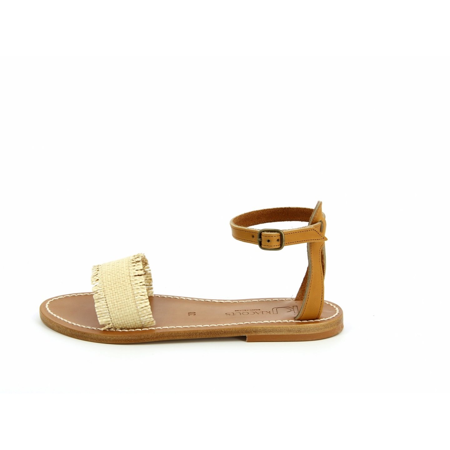 K.JACQUES NARMER Sandales Plates Raffia Cuir Pul Naturel