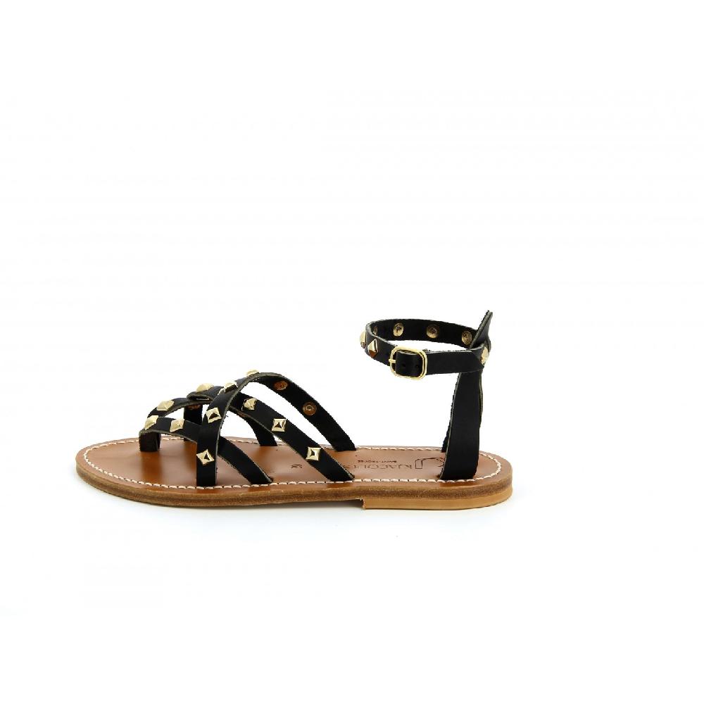 K.JACQUES SANGRALPYR Sandales Plates Cuir Pul Noir - Or