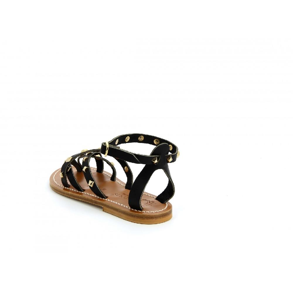 K.JACQUES SANGRALPYR Sandales Plates Cuir Pul Noir - Or