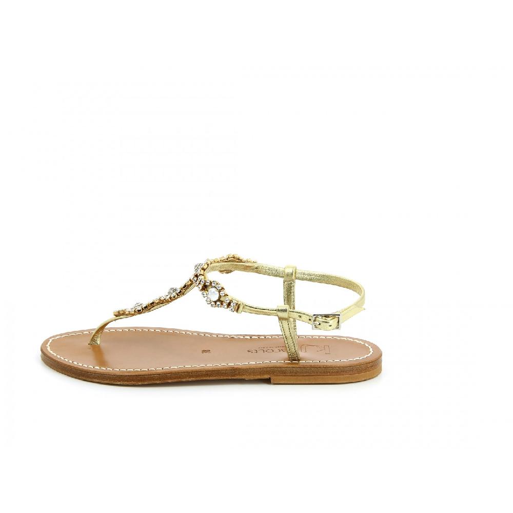 K.JACQUES SERPENTINE Sandales Plates Cuir Métal Doré