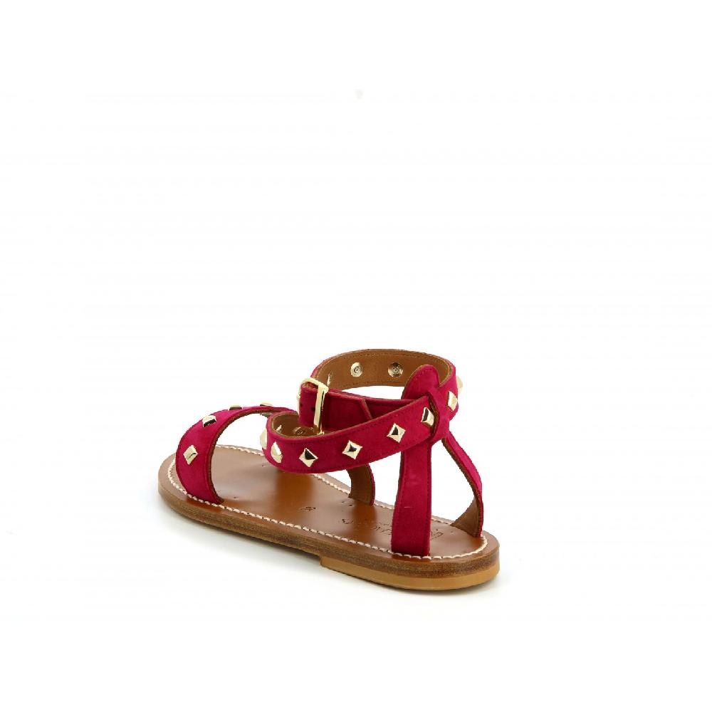 K.JACQUES SHARKANPYR Sandales Plates Cuir Velours Framboise Or