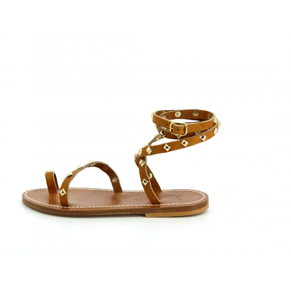 K.JACQUES SKADIPYR Sandales Plates Cuir Pul Vert Or