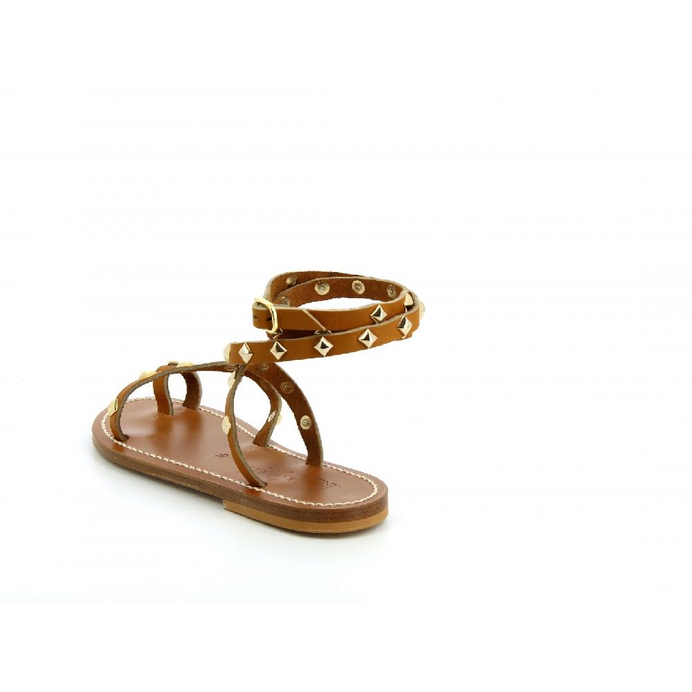 K.JACQUES SKADIPYR Sandales Plates Cuir Pul Vert Or