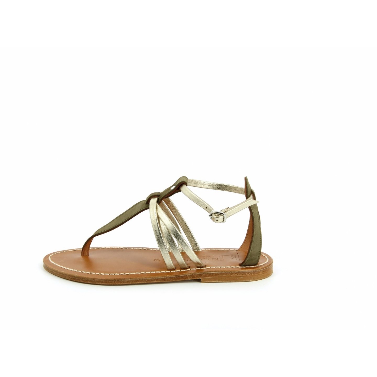 K.JACQUES SOPHOCLE Sandales Plates Cuirs Nubuck Kaki Metyl Champan