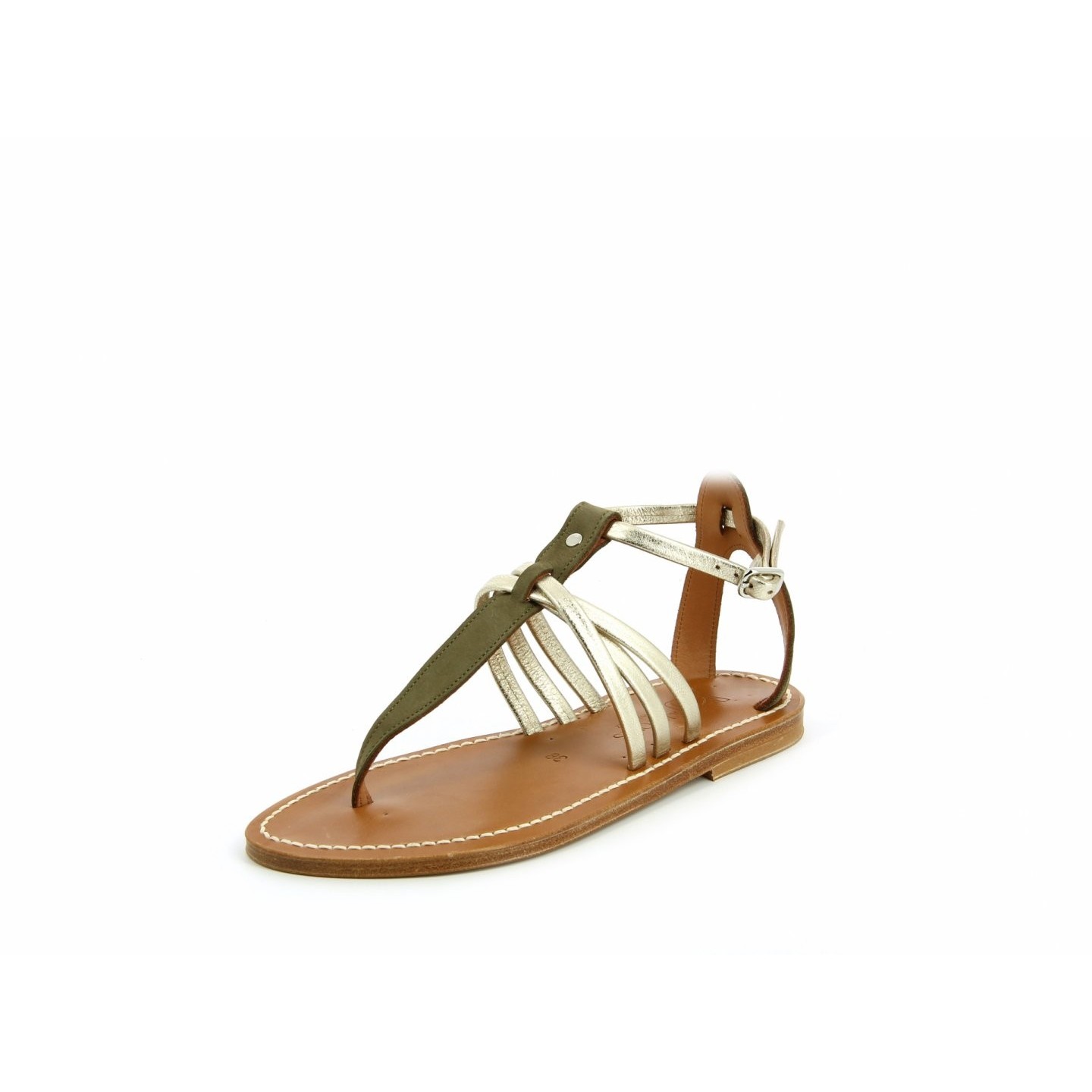 K.JACQUES SOPHOCLE Sandales plates Cuirs Nubuck Kaki Metyl Champan