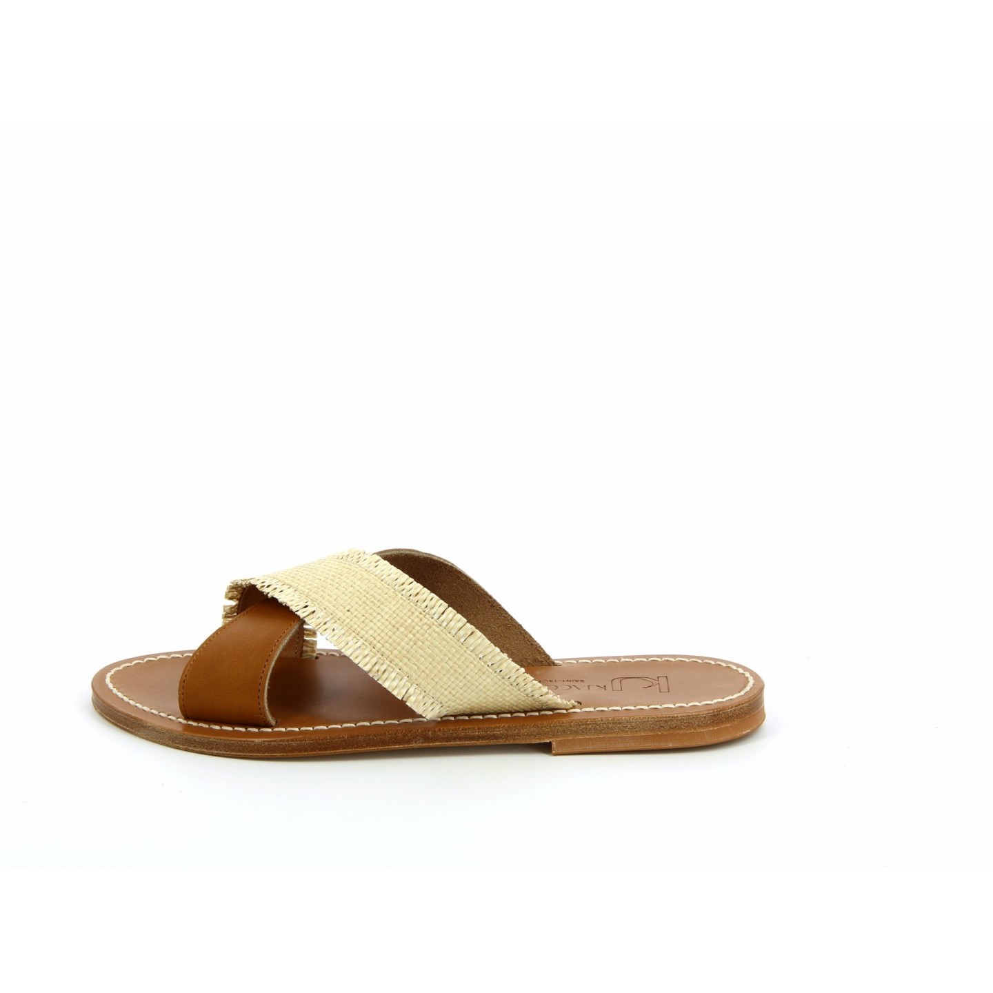 K.JACQUES TEMUCO Sandales Plates Cuir Pul Naturel Raffia