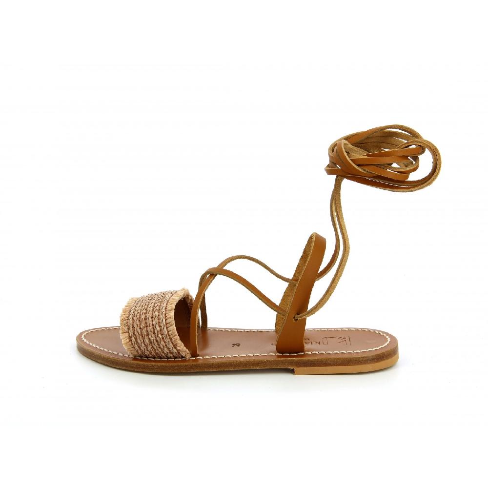 K.JACQUES TERRANE Sandales Plates Raffia Cuero Cuir Pul Naturel
