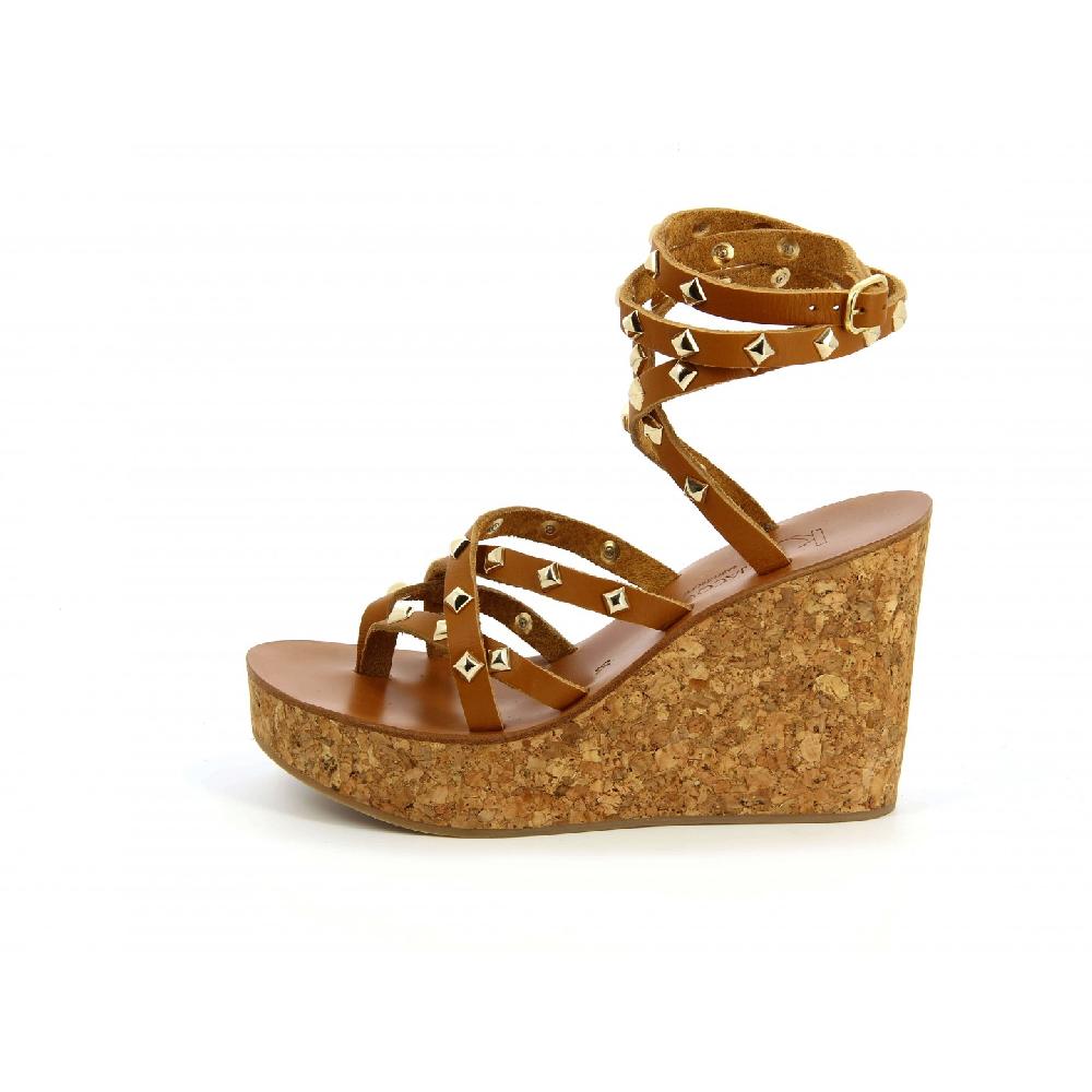 K.JACQUES TRISULAPYR Sandales Compensées Cuir Pul Naturel Or