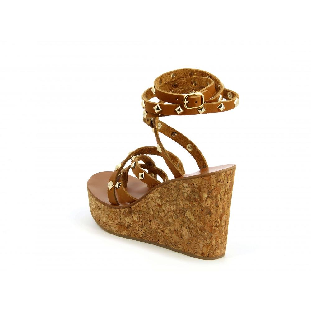 K.JACQUES TRISULAPYR Sandales Compensées Cuir Pul Naturel Or
