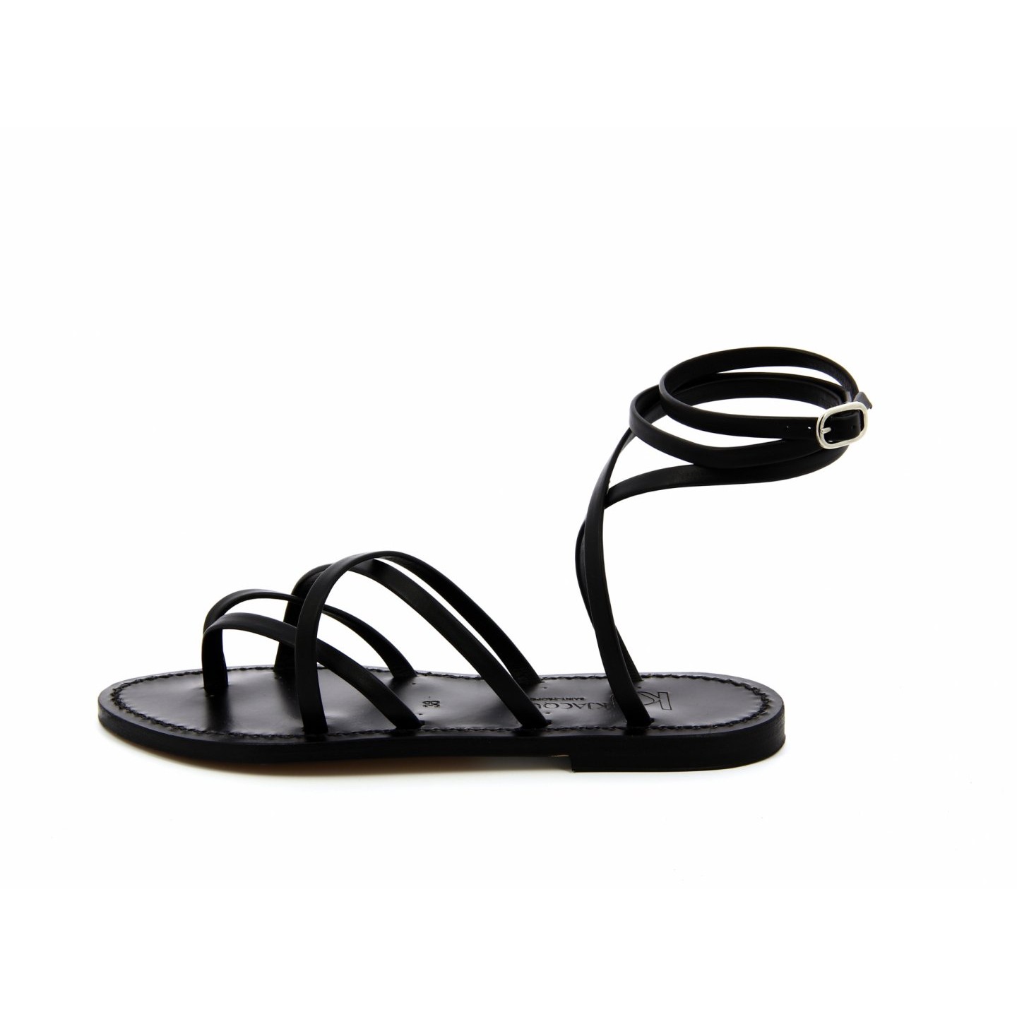 K.JACQUES ZENOBIE EBENE Sandales Plates Cuir Odeon Noir