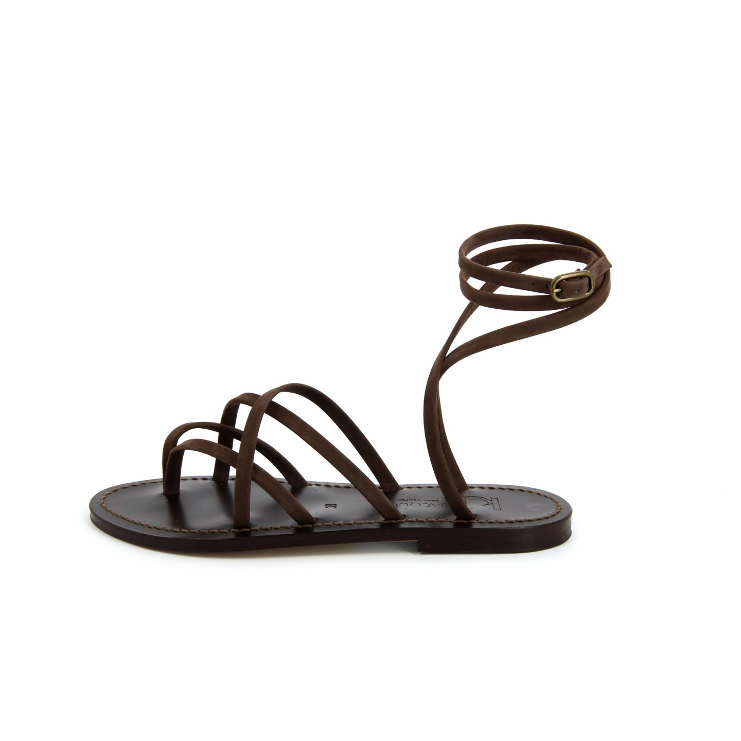 K.JACQUES ZENOBIE MOKA Sandales Plates Cuir Nubuck Ebony