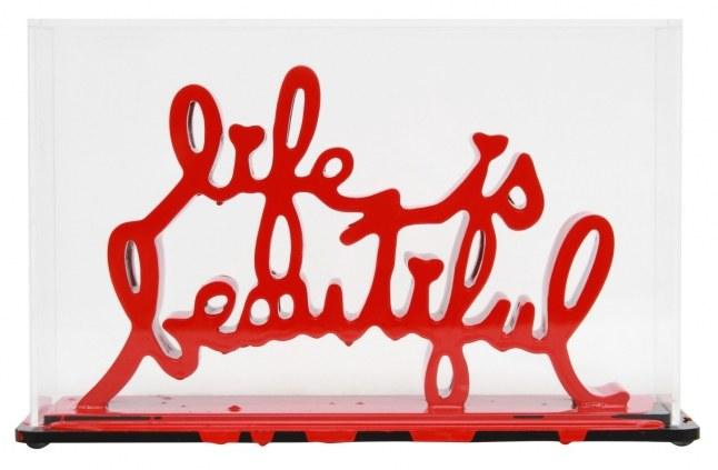 k.olin tribu Sculpture Life Is Beautiful Red by Mr Brainwash