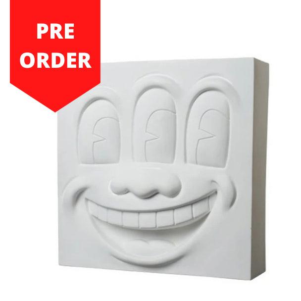 k.olin tribu Sculpture Three-Eyed Smiling Face Statue White Polystone by Keith Haring