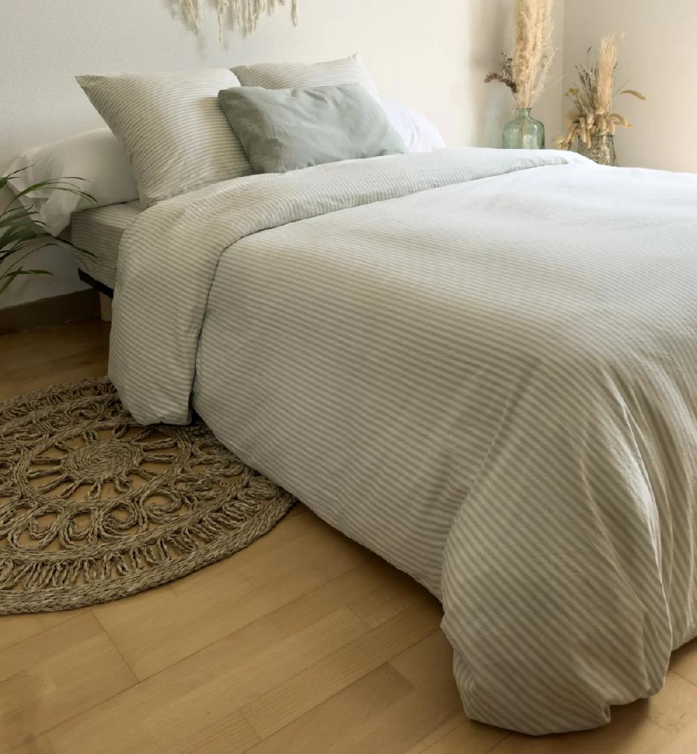 Kadolis Housse De Couette Adulte Percale De Coton Bio Rayé