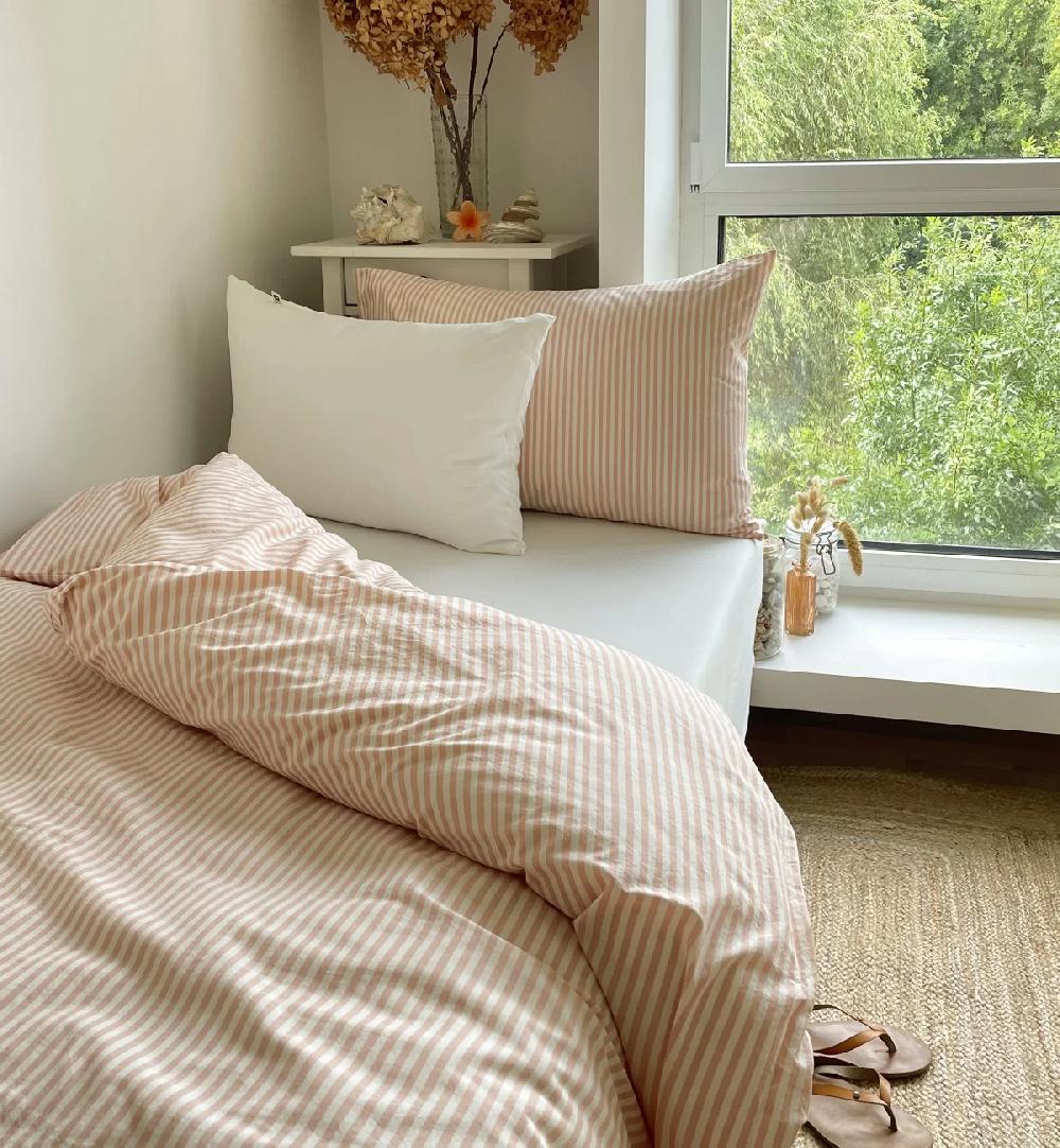 Kadolis Housse De Couette Percale De Coton Bio Rayé 1 Personne