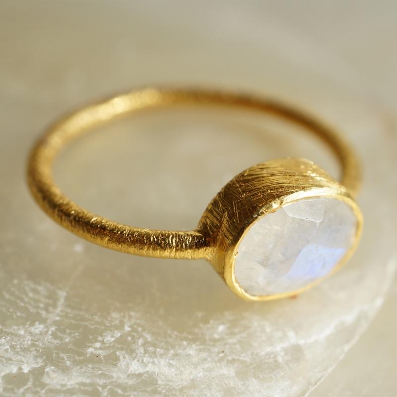 Karawan Authentic Bague Plaqué Or "Drop" Pierre De Lune