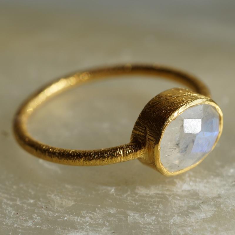 karawan authentic Bague plaqué or "Drop" Pierre de Lune