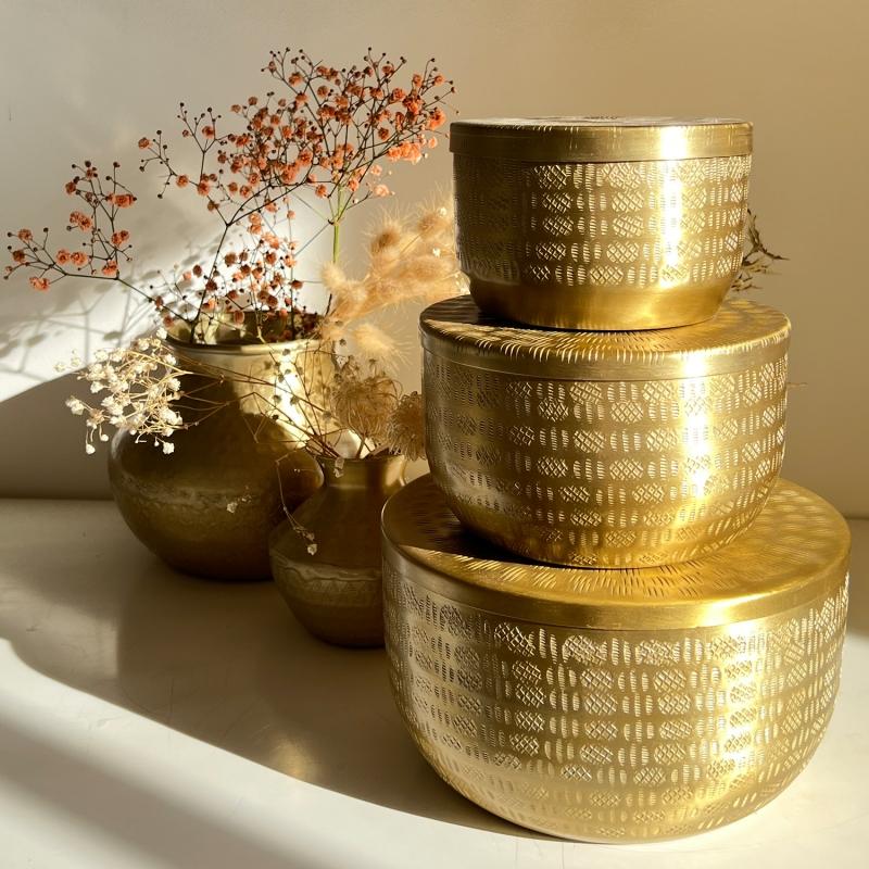 karawan authentic Boites en alu recyclé gravées coloris doré mat