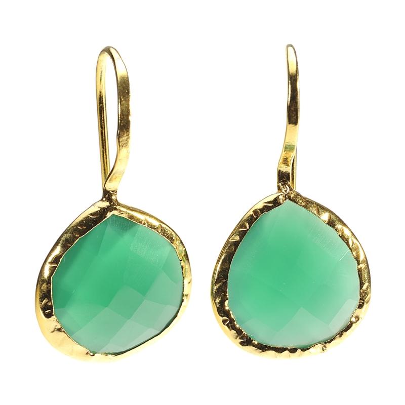 Karawan Authentic Boucles D'oreilles Plaqué Or "Drop" Onyx Vert