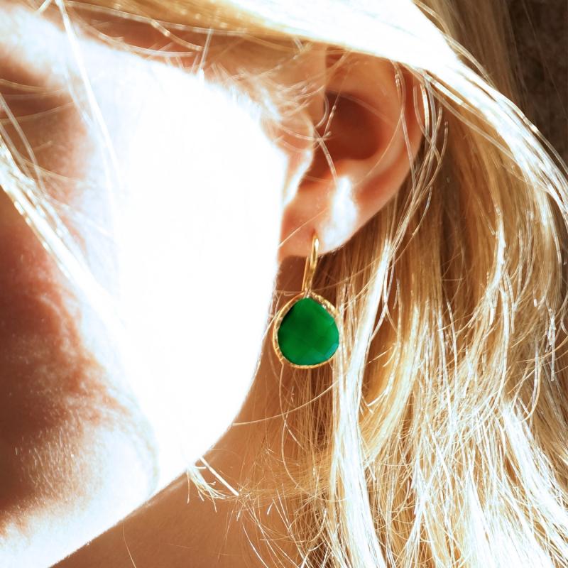 karawan authentic Boucles d'oreilles plaqué or "Drop" Onyx vert