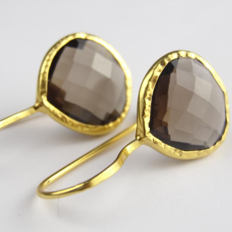 karawan authentic Boucles d'oreilles plaqué or "Drop" Quartz fumé