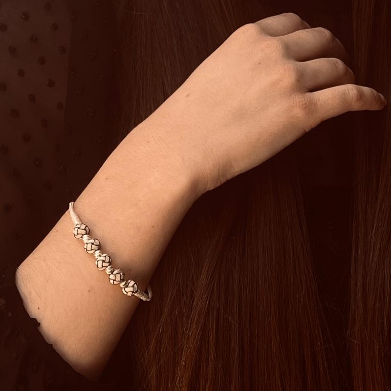 Karawan Authentic Bracelet 5 Noeuds Blancs - Argent Et Argent Oxydé - Fait Main - Homme&femme